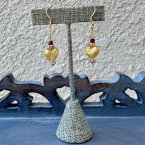 Murano Glass Gold Heart Earrings